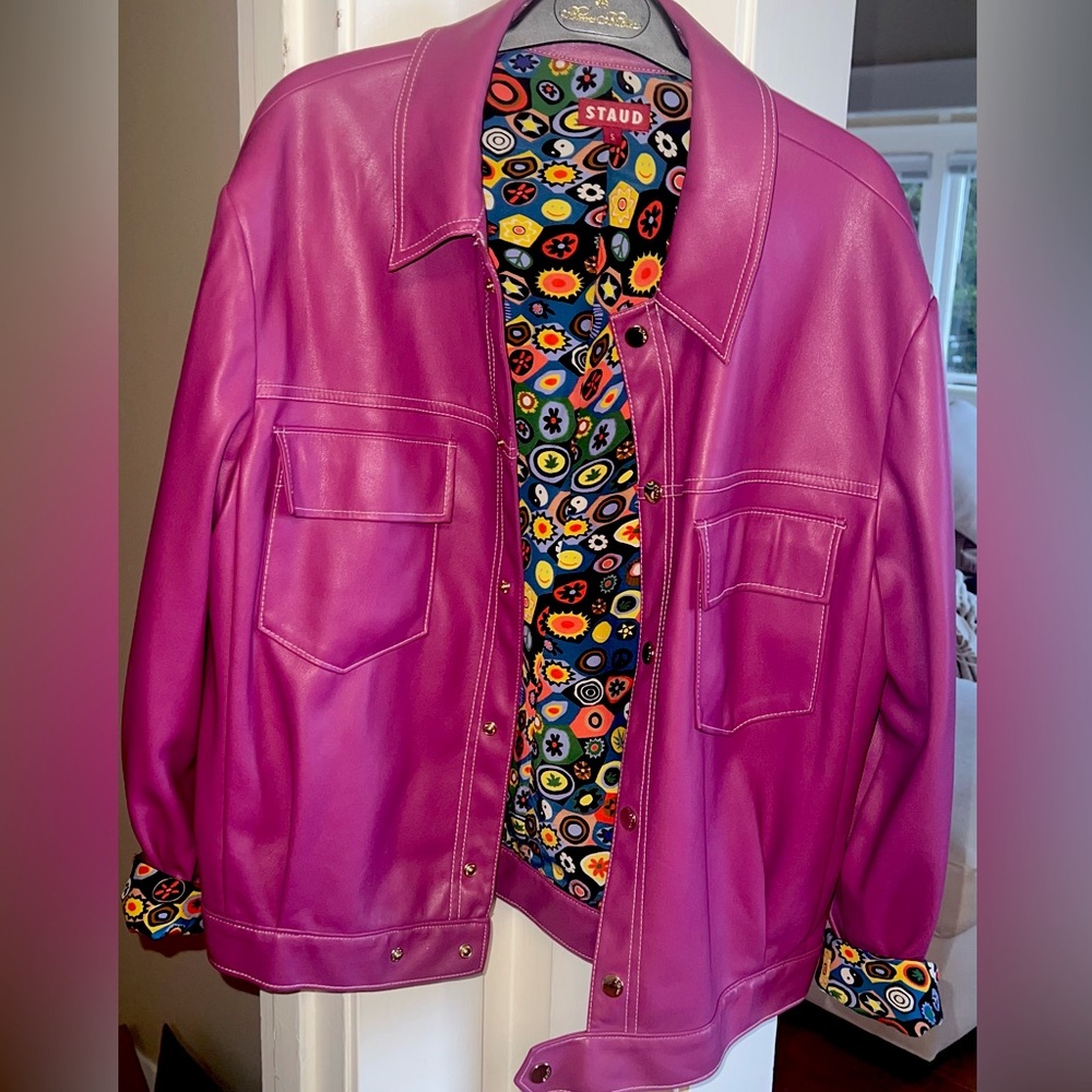 STAUD RYAN JACKET FUCHSIA VEGAN LEATHER size Small